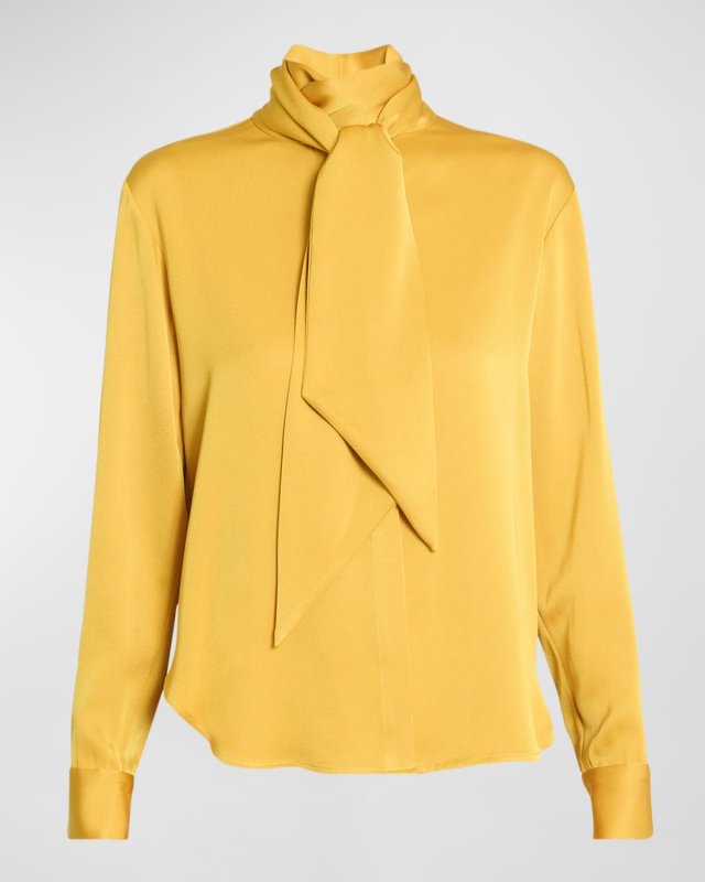 Bow Neck-Scarf Satin Crepe Shirt